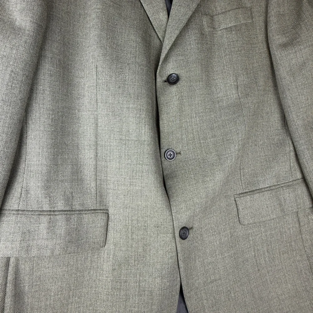 Oscar de la Renta Mens 44L Wool Herringbone 3 Button Blazer Sport Coat Green